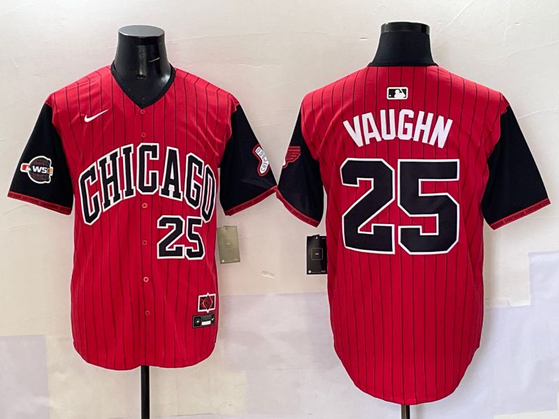 Men Chicago White Sox 25 Vaughn Red Stripe Joint Name Nike 2025 MLB Jersey style 9